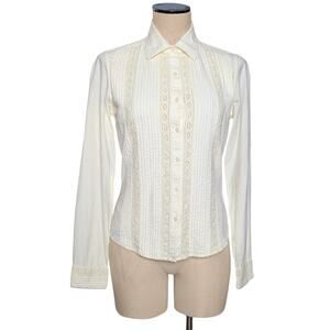 POLO Ralph Lauren Lace Insert Button Front Up Cream Blouse Shirt  S
